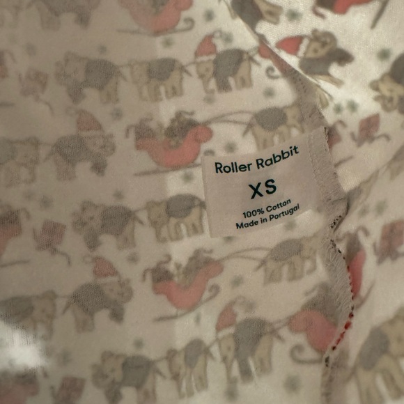 Roller Rabbit Christmas Holly Jolly hathi Pajama set Top Pants Lounge Xmas XS - Picture 9 of 10